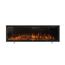 60 In Recessed Ultra Thin Wall Mounted Electric Fireplace In Black