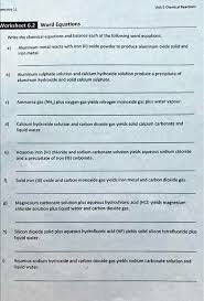 Chemical Reactions Worksheet 6 2