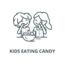 Kids Eating Candy Vector Line Icon