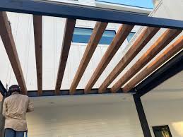 steel pergola with cedar beams