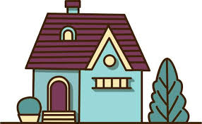 Vector Blue House With Brown Roof On