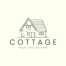 Cottage With Line Art Style Logo Vector