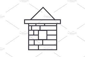 Brick House Vector Line Icon Sign