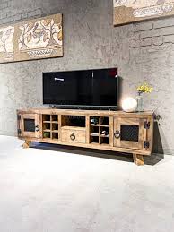 Rustic Solid Wood Tv Console Wine Rack