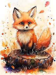 Fox In Autumn Nature Watercolor Paint