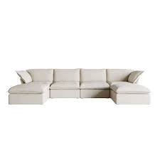 163 In Flared Arm 6 Piece Linen Modular Sectional Sofa In Beige