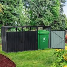 94 In W X 31 In D X 48 In H Black Galvanized Steel Trash Can Storage Outdoor Metal Garbage Shed Bin Shed