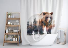 Grizzly Bear Shower Curtain Forest