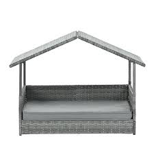 Gray Wicker Dog Bed With Gray Canopy