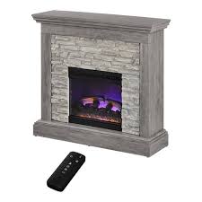 Whittington 40 In W Freestanding Electric Fireplace With Gray Faux Stone In Weathered Gray