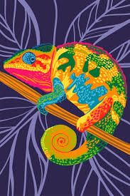 Colorful Chameleon Portrait In Pop Art