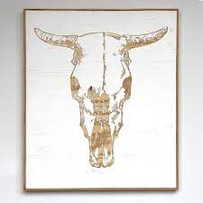 Carved Cow Skull Framed Wall Decor Bull