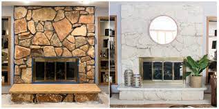 Limewash Stone Fireplace Makeover Bye