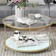 Round Glass Coffee Table With Golden