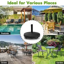 Wicker Style Resin Patio Umbrella Base Stand With Wheels In Black