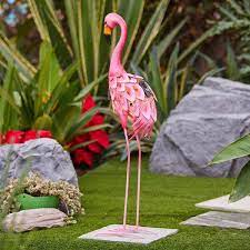 Luxenhome 34 Inch H Pink Flamingo Outdoor Metal Garden Statue