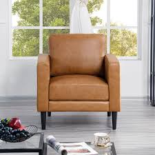 Tan Top Grain Genuine Mid Century Leather Accent Chair Sectional Mini