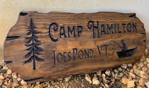 Outdoor Signs Wooden Carved Cabin Sign