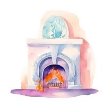 A Watercolor Painting Of A Fireplace