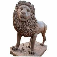 Brown Fiber Lion Statue For Interior