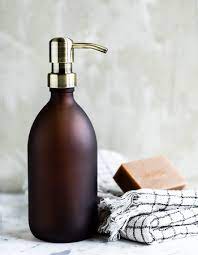 Brown Soap Dispenser Bottle With Gold Pump
