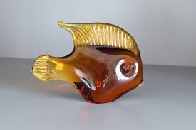 Swedish Art Glass Fish Amber Coloured