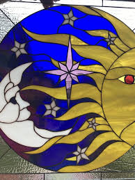 Stars Sun Moon Stained Glass Window