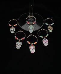 Sugar Skull Wine Charms Day Of The Dead