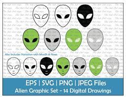Alien Face Vector Clipart Set Outline
