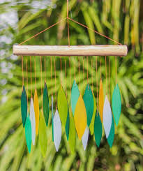 Glass Wind Chime Green Leaves Windchime