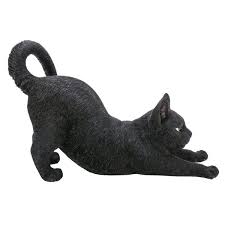Black Cat Stretching Garden Statue