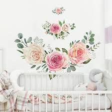 Roommates Pink Roses L Stick Giant Wall Decals