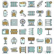 Electric Heater Icon Set Outline Set