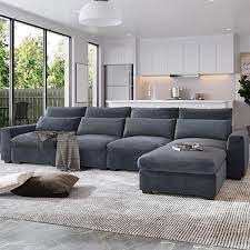130 In Square Arm 2 Piece Linen L Shaped Sectional Sofa In Dark Gray With Removable Cushions
