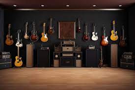 A Guitar With A Wall Of Guitars