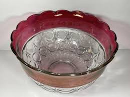 Cranberry Red Clear Glass Punch Bowl Set