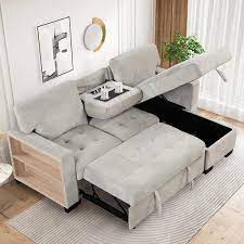 Light Gray Velvet Twin Size Sofa Bed