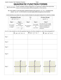 Quadratic Function Form Worksheet