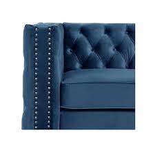 Modern 2 Piece Of Loveseat And Sofa Couch Set With Dutch Velvet Top Iron Legs In Blue