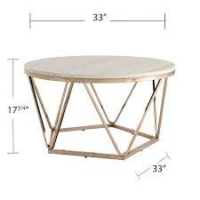 Ensla 33 In Champagne Faux Travertine Round Stone Top Coffee Table