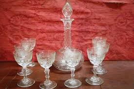 Antique Glass Decanter With 8 Matching