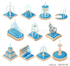 Isometric Fountain Set For Outdoor Park