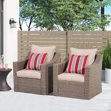 Brown 2 Piece Outdoor Wicker Patio Conversation Set With Beige Cushions