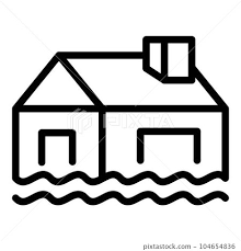 House In Flood Icon Outline House In