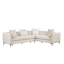 108 In W Convertible Sectional Sofa L Shaped Velvet Modern Sectional Sofa In Beige