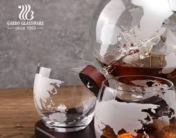 Globe Whiskey Decanter Set Etched