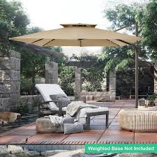 Jearey 9 Ft 360 Rotation Cantilever Patio Umbrella With Cover And Crank In Beige