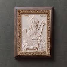 Carved Wooden Icon Handmade St Gregory