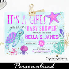 Sea Girl Turtle Baby Shower Invites
