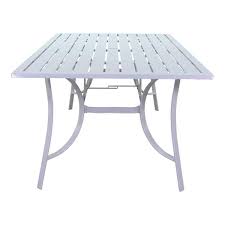 Courtyard Casual Santa Fe 72 X 42 Rectangle Slat Top Aluminum Dining Table With Umbrella Hole White